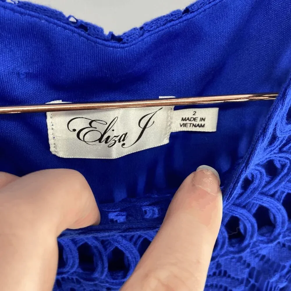 Eliza J womens royal blue preowned summer lace sleeveless shift dress 2
